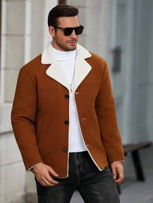 Manfinity Homme 男士休闲带衬里夹克，秋冬款 - 卡其色 - 查看 5