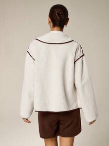 Hanevo Women's Fashion Casual Contrast Trim Drop Shoulder Regular Jacket - Multicolor - View 2