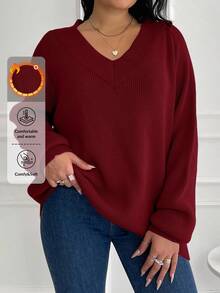 EURMUSE Plus Size V-Neck Long Sleeve Sweater, Winter