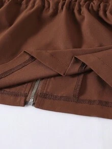 SHEIN Elladie kids 1件女童純色休閒連帽外套，腰部設計，適合秋冬穿著，適用於學校、戶外活動、家庭聚會，保暖舒適，棕色連帽夾棉外套，女童秋冬外套衣 - 棕色 - 查看 8