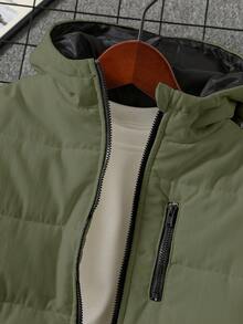 SHEIN Young Boys Casual Thick Hooded Jacket, Comfortable For School, Commute, Leisure, Street Style, Party & Outdoor Play, Autumn/Winter Fall - Army Green - View 6