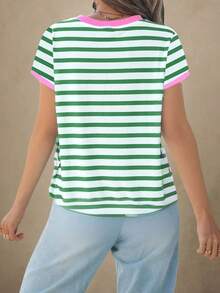 EMERY ROSE Áo thun mùa hè cỡ lớn, phong cách tối giản, họa tiết sọc xanh lá cây. - Nhiều màu - Xem 3