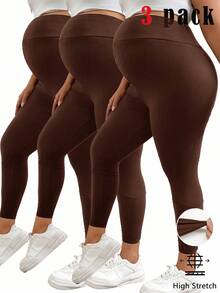 Plussiva 纯色可调节腰围孕妇紧身裤 - 棕色 - 查看 1