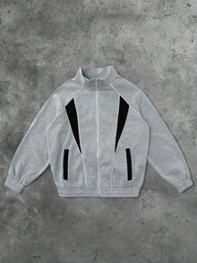 Prep Chaqueta de patchwork con diseño americano de calle para hombre, otoño - Gris Claro - Ver 1
