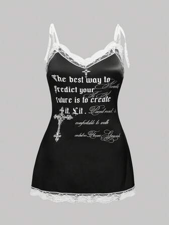 ROMWE Avant Robe décontractée sans manches avec patchwork en dentelle et nœud pour femmes grandes tailles