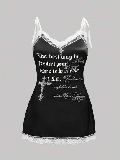 ROMWE Avant فستان كاجوال بدون أكمام مزين بالدانتيل والرباط للمرأة ذات الحجم الكبير