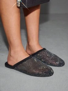 CUCCOO SZL 女士镂空透气设计尖头平底鞋，黑色网眼平底鞋，适合日常穿着和居家 - 黑色 - 查看 8