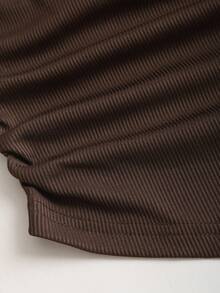 Sweetra Women's New Autumn/Winter Basic Versatile 2 Pieces Set, Metal Decor Asymmetrical Open Shoulder Long Sleeve Top & Casual Straight Wide-Leg Pants Suit