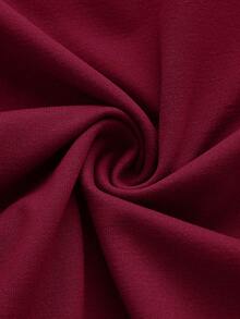 SHEIN EZwear 酒红色针织圆领长袖休闲修身弧形下摆T恤 - 酒紅色 - 查看 7