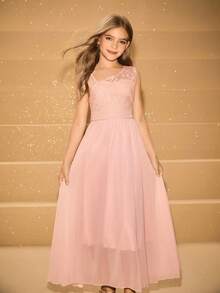 Robe de soirée pour enfants, robe de représentation pour récital de piano pour filles, robe de récital de violon, robe longue élégante pour la fête d'Halloween et les occasions formelles - Rose bonbon - Voir 6