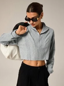 Hanevo Women's Short Zip-Up Sweatshirt With Split Design, Suitable For Autumn/Winter