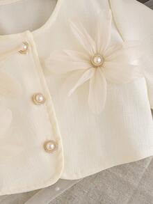 Souflis Souflis Áo khoác ngắn màu mơ cho bé gái với họa tiết hoa 3D và 3 nút, kết hợp với váy không tay màu mơ, đường may độc đáo và chất liệu sáng tạo, thời trang và thanh lịch, phù hợp cho những dịp quan trọng - Màu be - Xem 7