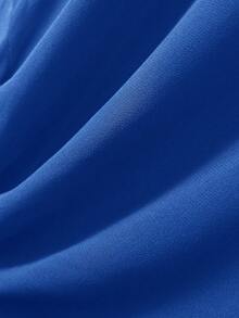 Franclia 大码优雅通勤飘逸蝙蝠袖休闲衬衫，春夏 - 寶藍色 - 查看 4