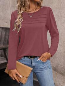 EMERY ROSE Einfarbiges, rundhalsiges, lässiges, vielseitiges, modisches Langarm-Pullover-T-Shirt