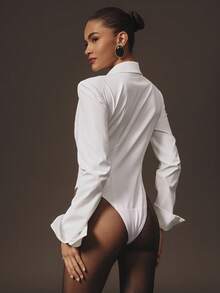 Hauture 女士性感办公室休闲粗肩带骨长袖衬衫紧身衣