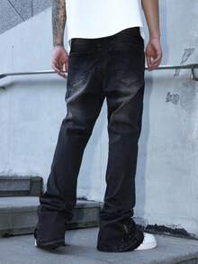 Manfinity EMRG Quần Jeans Nam Màu Trơn Túi Cũ Thường Ngày Đa Năng - màu đen - Xem 2