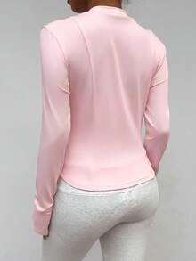 SHEIN Unity 女士薄款长袖刺绣拉链开衫修身夹克，适合返校季 - 粉色 - 查看 2