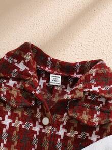 Souflis Souflis 3 件套女婴秋春优雅风格套装、长袖外套和纯色长袖上衣和镀金裙子幼儿圣诞装女婴格子装秋冬 - 紅木色 - 查看 4