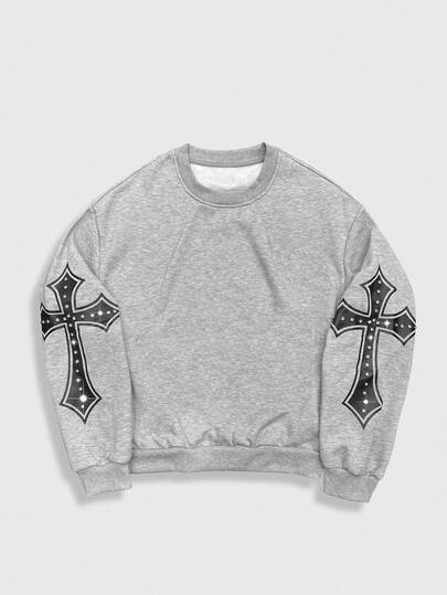 Street Life Camiseta de manga larga de cuello redondo con estampado de cruz casual para hombre, otoño