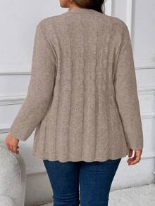 Plus Size Autumn/Winter Casual Cable Knit Button-Front Cardigan - Dusty Pink - View 2