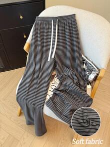 SHEIN Franclia 女士休闲条纹宽松保暖内衬裤，秋冬 - 灰色 - 查看 1