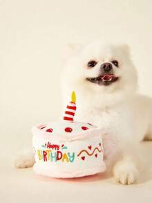 Zazumi Realistic Pink Birthday Cake Plush Toy Features Sound Effects, An Embroidered "Happy Birthday" Sign, A Built-In Baby Sound Box And Rustling Paper Sound Effects, Heart-Shaped Embroidery, 3D Birthday Candles, And Is An Interactive Cat And Dog Toy-A Perfect Birthday Gift. - Multicolor - View 6