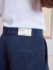 SWAVVY Men's Solid Color Pleated Pocket Wide Leg Loose Casual Corduroy Long Pants, Fall Winter