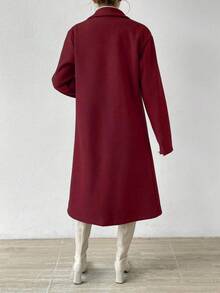 RosyDaze Women's Autumn/Winter Fashion Solid Color Double-Breasted Overcoat - Burgundy - View 2