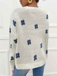 Cloudara Floral Pattern Drop Shoulder Jumper - White - View 2