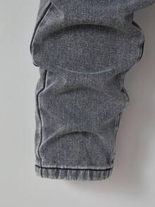 SHEIN Tween Boys' Casual Versatile All-Match Vintage Distressed Washed Comfortable Denim Set, Suitable For Daily Wear, New Arrival 2024 Fall Winter - Grey - View 5