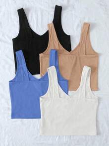 Franclia Women's Solid Color Minimalist Casual Sleeveless Tank Top Cute Tops Ribbed Tank Top Basic Tank Tops Simple Tops - Baby Blue - View 2