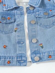 Áo khoác denim giặt màu xanh nhạt cho bé gái, áo khoác cardigan thêu hoa thường ngày cho bé gái, vải mềm mại và thoải mái, quà tặng lý tưởng, hoàn hảo cho ngày lễ và mặc ngoài trời - Rửa trung bình - Xem 6