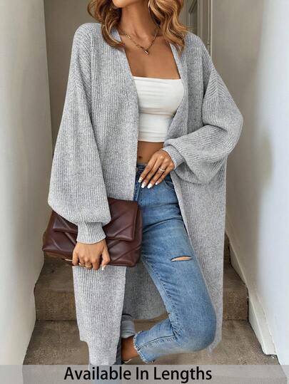 SHEIN Tall CURVE Plus Size Down Shoulder Ribbad Stickad Duster Cardigan, Långärmade Toppar Lång Cardigan För Dam Plus Size Cardigan Curve Cardigan Hög Curve Cardigan På Höst/Vinter