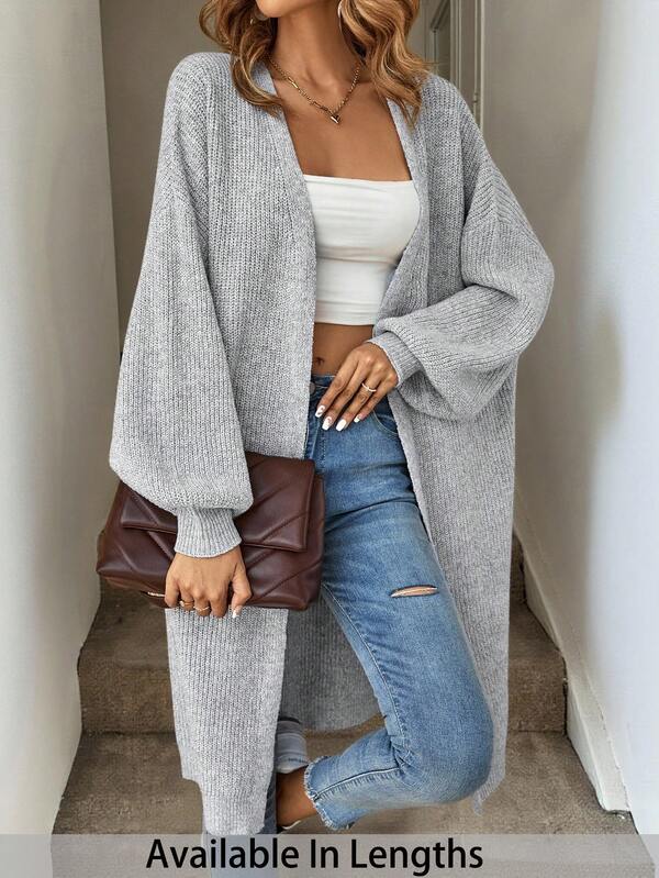 SHEIN Tall CURVE Plus Size Drop Shoulder Ribbed Knit Duster Cardigan,Long Sleeve Tops Long Cardigan For Women Plus Size Cardigan Curve Cardigan Tall Curve Cardigan In Fall/Winter