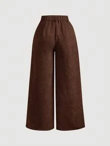 SHEIN MOD Plus Size Women's Solid Color Vintage Simple Daily Corduroy Rib Pants,Coffee Pants,Wide Leg Women Pants/Winter