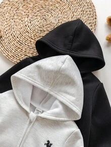 SHEIN 两件套女婴可爱休闲针织连帽夹克，秋冬百搭简约 - 彩色 - 查看 5