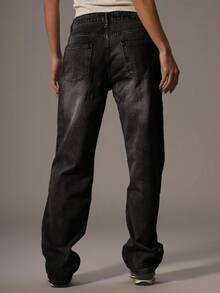 MUSERA 中腰修身直筒牛仔裤，带腰带环，90年代春季可爱夏季音乐会冬季纳什维尔绿洲休闲时尚款 - 黑色 - 查看 4