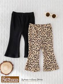 Cozy Pixies 2pcs Baby Girl Leopard Print Knit Soft Elastic Waist Flared Pants Set Fall Winter - Multicolor - View 5