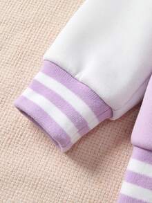 SHEIN Casuvi Kids 秋冬款少女休闲字母印花撞色棒球夹克