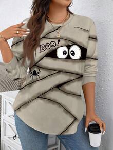 EMERY ROSE Plus Fall Casual Cartoon & Letter Graphic Sweatshirt Halloween - Multicolor - View 3