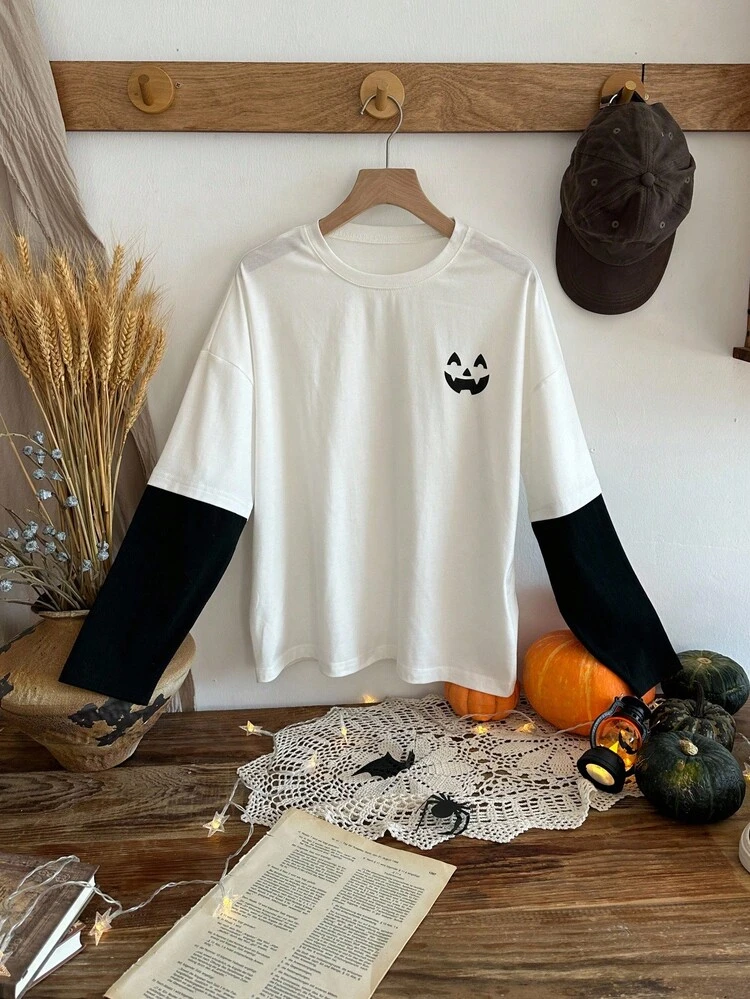 Tween Girl Halloween Print Short Sleeve T-Shirt Fall,Winter