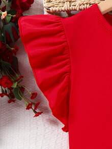 SHEIN Tween Girl Bow Front Ruffle Trim Tee,Holiday,Summer,Travel