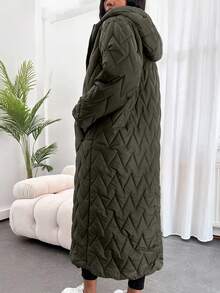 EURMUSE Women Zip-Up Solid Color Long Sleeve Casual Hooded Winter Jacket - Hijau Tentara - View 2
