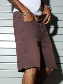 PAVTROS Men's Simple Loose Solid Color Denim Shorts With Pockets, Suitable For Everyday Wear - Brown - View 7