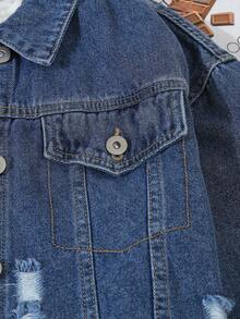 Teen Girl Casual Fashion Street Raw Hem Cropped Denim Jacket, Spring/Autumn Fall Winter