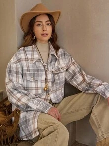 Wildy 休闲美式乡村格纹羊羔绒衬衫式柔软秋冬新品