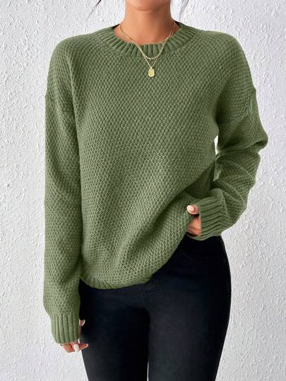 EMERY ROSE Casual Solid Color Arched Hem Sweater, Autumn/Winter