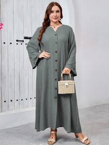 SHEIN Najma 优雅舒适的布艺纽扣装饰女式宽松连衣裙