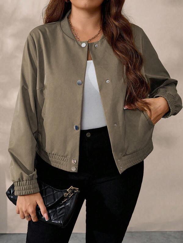 SHEIN Plus Size Women's Solid Color Casual Jacket Fall Winter Cloth For Women Autumn