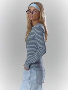 MUSERA Top de manga larga ajustado con bordado a rayas, acogedor, lindo, casual, elegante para otoño, primavera, verano y días festivos como Pascua - Multicolor - Ver 4